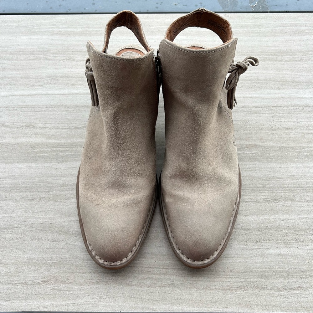 Born Women’s Leather Tassel Mule Booties Suede Block Heel Boho Western Sz 9.5 - Picture 3 of 9